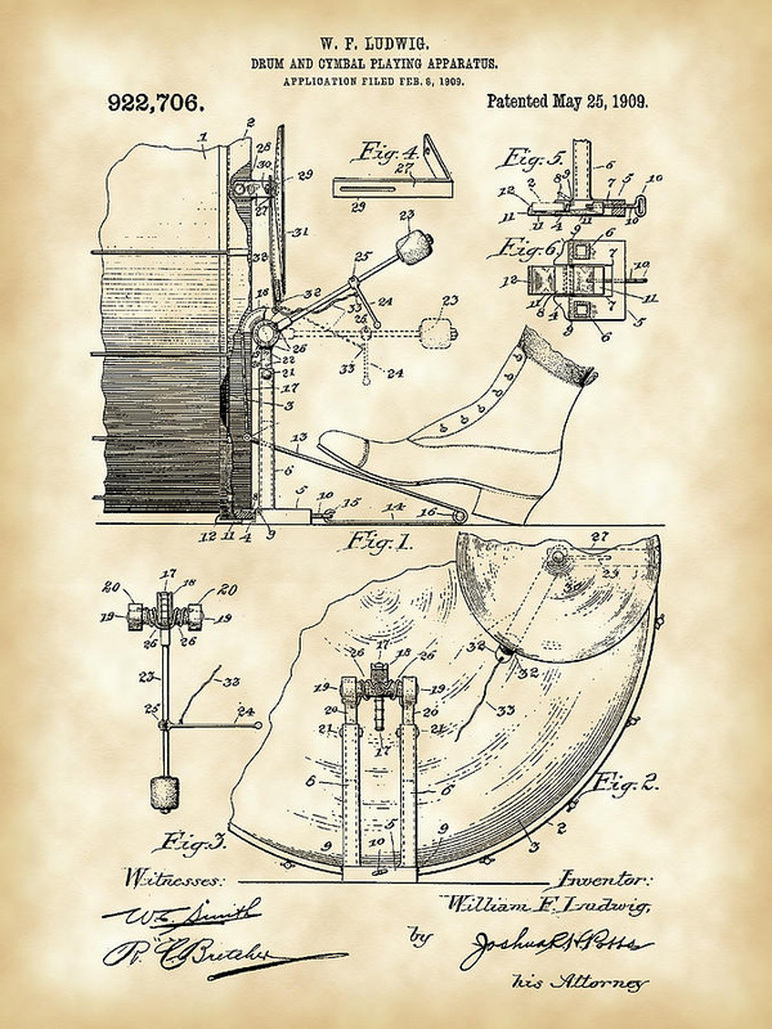 Original 1909 WFL Bass Drum Pedal Patent #throwbackthursday